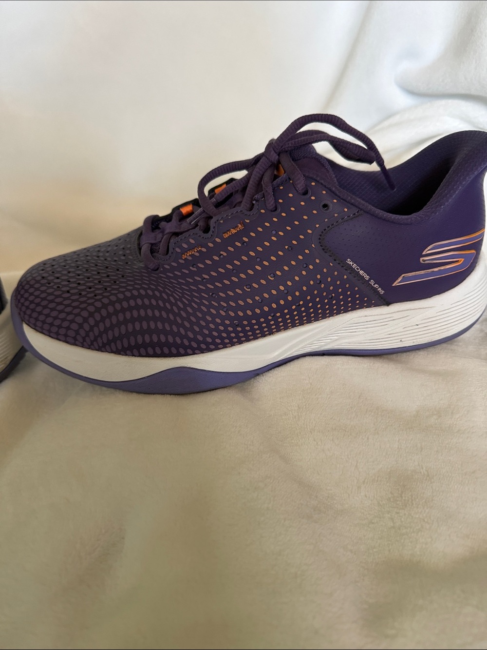 Skechers Women's Purple Athletic Sneakers with Orange Accents - Picture 2 of 9